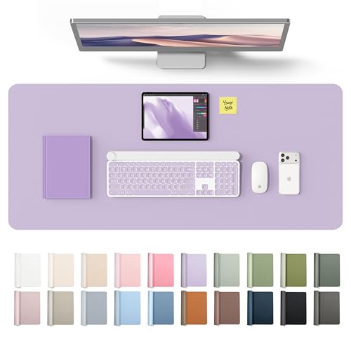 Image of YSAGi Leather Desk Protector, Office Mat, Large Mouse Mat, Non-Slip PU Leather Blotter, Laptop Desk Mat, Waterproof Writing Pad for Office and Home(Light Purple, 42 inch x 17.2 inch)