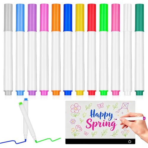 Aixxikum 12 Colores Rotuladores para Pizarra LED con Borrador，Rotuladores Fluorescentes Borrables para Pizarra Infantil, para Vidrio y Pizarra, Dibujos para Ventanas Infantiles, Pizarra Blanca