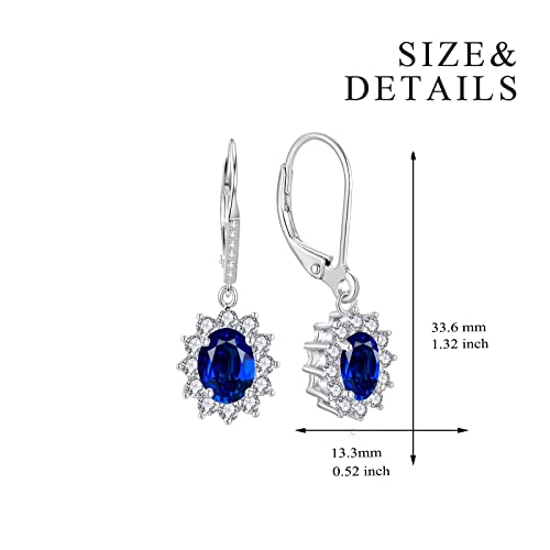 YFN Sterling Silver Created Oval Cut Birthstone Drop Dangle Women Leverback Earrings Gifts for Women Mom4
