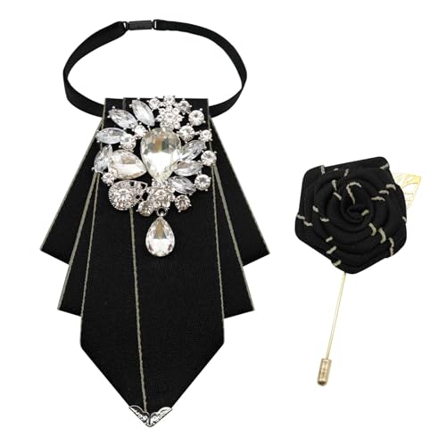 LHXzizizi Bow Tie for Men Mens Bow Tie Rhinestone Adjustable Pre-Tied Bowtie for Wedding Party Banquet Prom Celebration (Black)