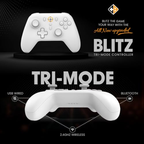 Image of Cosmic Byte Blitz Tri Mode Controller for PC, Hall Effect Triggers, 1000Hz Polling Rate, Adjustable Vibration, Turbo & Auto Turbo, Upgraded with Gyro, TMR Joystick, Software and Charging Dock Support (White)