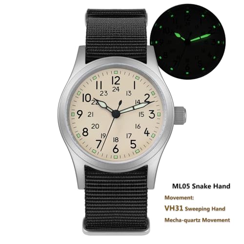 Image of Militado ML05 38mm VH31 Quartz Watch - Domed Sapphire Crystal Field Watch C3 Super Luminous Retro Sweep Wrist Watch for Men 100M Waterproof