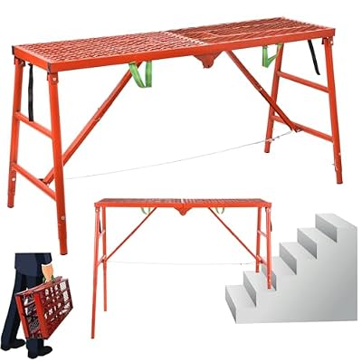 Portable Folding Scaffolding Platforms,59(L) X15.7(W) X27.5-45.6(H)'' Adjustable Work Platforms with 800 Lb Duty Rating,Steel Work Platforms for RV Cleaning High Painting Walls, Drywall, Decorating