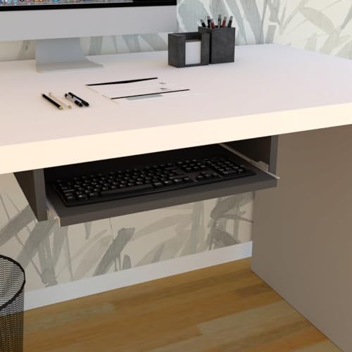 Henor PortaTeclado con Bandeja Extraíble en Madera 55 x 31 x 11 cm Bajo Escritorio o Mesa Grafito