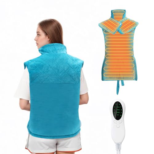Almohadilla Térmica para Espalda, Hombros y Cuello, Cojín Térmico con 10 Niveles de Calor, Apagado Automático de 45/90/120min, Manta Electrica Calentamiento Rápido, Lavable a Máquina Oficina y Hogar