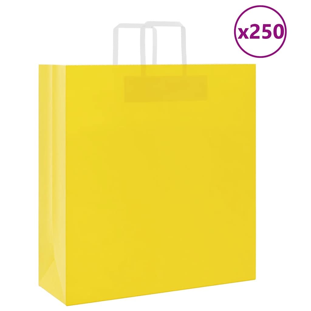 Sacchetti di carta 250 pezzi con manici gialli 45 x 17 x 48 cm