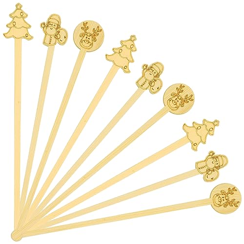 120 PCS Christmas Bamboo Coffee Stir Sticks,7inch Disposable Bamboo Stirrers Cocktail Stirrers Christmas elements Round Bamboo Stir Sticks for Cocktail Beverage Hot Drinks Party