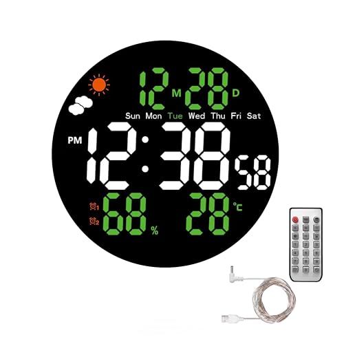 Image of 10.2 inch Large LED Digital Wall Clock with Remote Control, Auto Dimming, Temperature & Humidity Display, 12 /24H, Desktop & Wall Mounted, Cable Operated, Digital Clock for Home, Office & Bedroom.