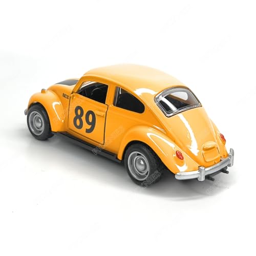 Image of Classic Vintage VW Beetle Diecast Metal Pullback Toy car with Openable Doors for Kids | 1:36 Scale Model | Pull Back | Gift for Boys Girls (Orange with Black Stripes)