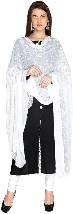 Women's Black Embroidered Chiffon Dupatta,Chunni,Dupatta, Stole.2