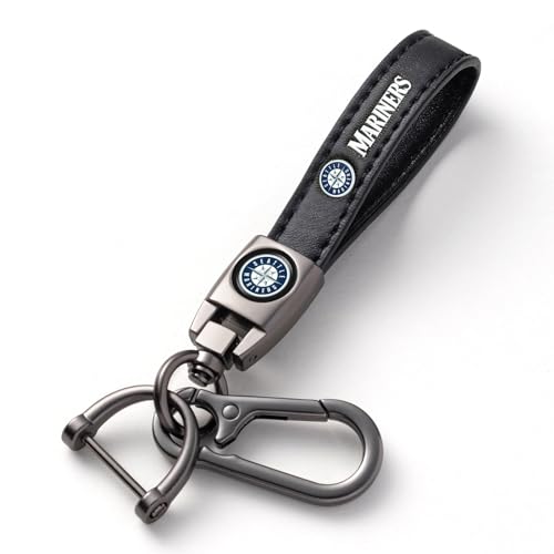 Image of Mariners Car Keychain Keyring for Seatle Mariners Baseball Fans,Seatle Mariners Car Accessory Women /Men's Keychains for Cars,Leather Key Ring Lanyard Car Key Fob Holder,Car Key Fob Keyring Replacement
