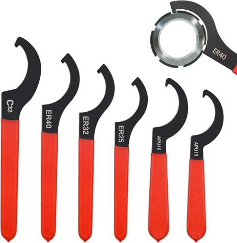 Tissting 6 Piezas Llave de Gancho C, Carbono Acero Llave de Precarga para Amortiguador Juego de Llave de Gancho Para Sistema de Suspensión y Ajustes de Choque 6 Tamaños APU13 ER25 APU16 ER32 ER40 C32