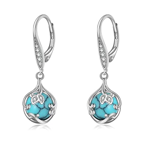 Teardrop Turquoise Drop Earrings Sterling Silver Cubic Zircon Leaf Filigree Dangle Earrings Jewelry Gifts for Women Girls Cover