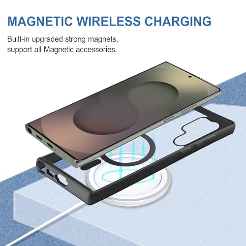 Image of CEDO Cover for Samsung Galaxy S25 Ultra (5G) | Compatible with MagSafe Wireless Charging | Designed with Magnetic Lock Shockproof Phone Bumper Transparent Back Case Cover (Black)