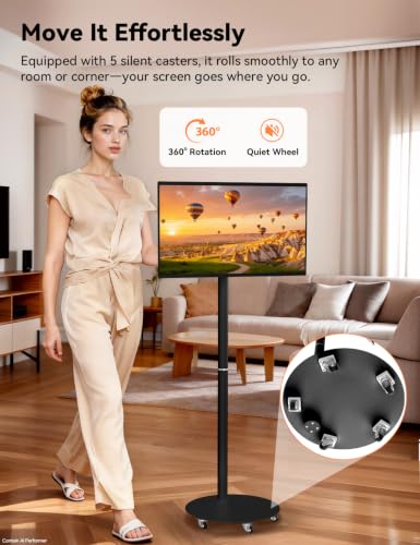 Image of HotYeah Portable Smart TV on Wheels, EDLA-Certified, 23.8 inch 1080P 2-in-1 Rolling TV & Monitor, w /Built-in 10000mAh Battery, Support Voice Control, USB-C & HDMI, Full Swivel Rotation (Black)