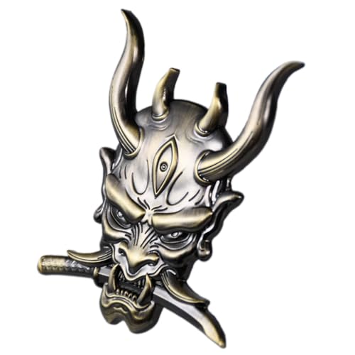 Image of Ghost Devil Oni Samurai Warrior with Fangs and Blade Metal 3D Emblem Badge with Pre-Adhesive for Car Motorcycle Spider ATV Fun Zen Bushido JDM