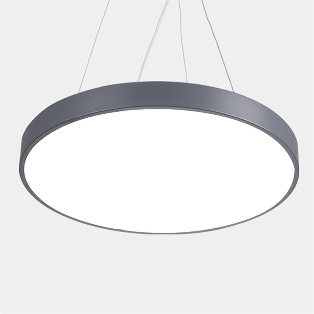 Szara liniowa lampa wisząca LED, nowoczesny styl, bardzo cienka, okrągły panel, łatwa instalacja, zimne białe światło, styl skandynawski, oświetlenie sufitowe do sali bilardowej
