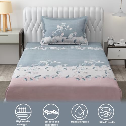 Image of Fresh From Loom Single Bed Floral Print Microfiber Bedsheet Set - 240 TC, Anti Fade, Includes 1 Pillow Covers (60 x 90 inch| Grey, Walnut)