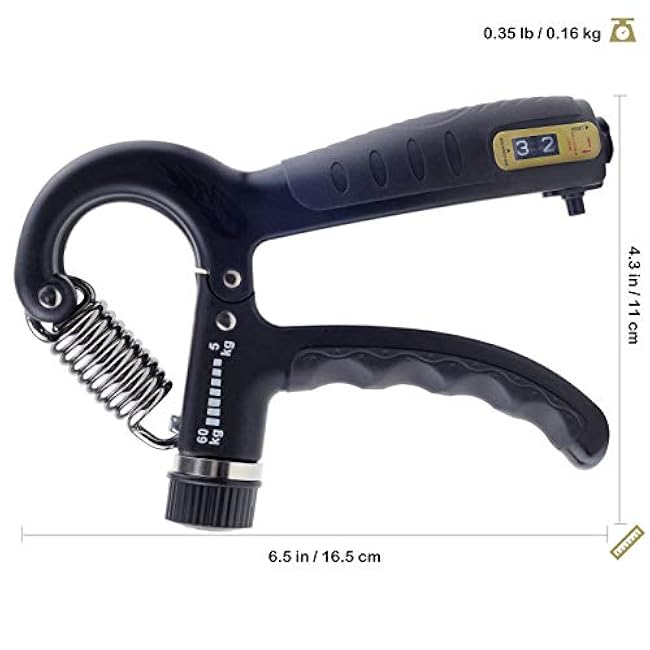 KAILIMENG Gripper - Hand Grip Strengthener with Counter, Adjustable Resistance from 11-132 LB (5-60 KG), Strength Training for Fingers, Metal Black