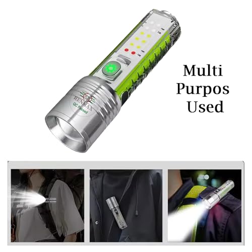 Image of RENMAX Multifunction Bright LED Torch Flashlight Rechargeable Multicolor Red Blue Green White Lighting Modes Zoom Focus Waterproof Metal - 1Pc