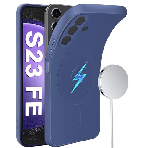Coque Samsung S23 FE silicone bleu aimantée doublure microfibre douce