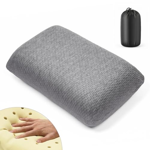 Travel Pillow Memory Foam Pillows, Camping Pillow – Lightweight Compact with Removable Washable Cover, Easy to Clean, Ergonomic Neck Support, Carry Bag for Travel, Car, Airplane, Office – 1 Pack