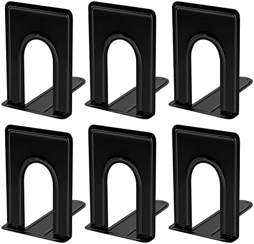 MaxGear Book Ends Heavy Duty Bookends, Universal Book Holder, Bookends for Shelves, Metal Bookend, Non-Skid Book End, Book Stopper for Books/Movies/CDs, 6.5 x 5 x 5.75, Black (3 Pairs/6 Pcs, Large)