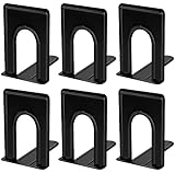 MaxGear Bookends, Universal Economy Metal Book Ends for Shelves, Non-skid Bookend, Heavy Duty Metal Book End, Book Stopper for Books/Movies/CDs/Video Games, 6.5 x 5 x 5.75 in, Black (3 Pairs/6 Pieces)