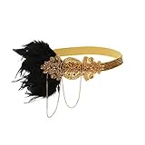 Lazzboy kostüm Accessoires Frauen Hut Gurt Blume Feder Partyhut Haarspange Stirnband zubehör Damen 1920s mit 20er Jahre Stil Flapper Haarband inspiriert von Great Gatsby (Gold)