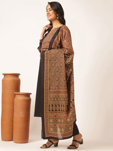 Image of Vbuyz Women Ajrakh With Yoke design Cotton Straight Kurta Set With Dupatta