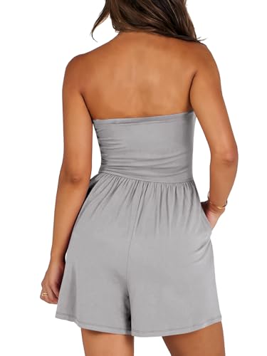 Image of AUXDIO Women Summer Casual Strapless Romper Sleeveless Off Shoulder Short Jumpsuits 2026 Beach Vacation Clothes