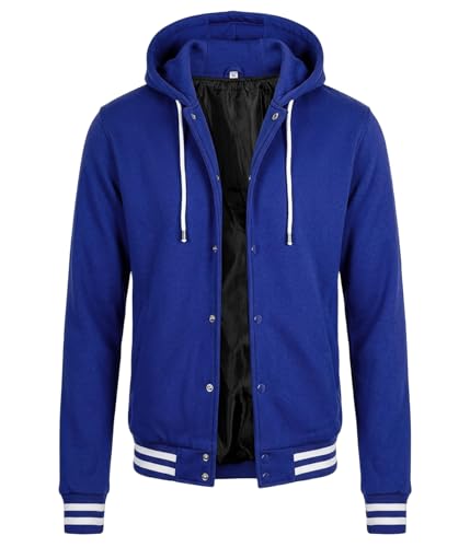 Image of Decrum Hooded Varsity Jacket Men - Fashion Trendy Casual High School Baseball Letterman Mens Hoodie Bomber Jackets