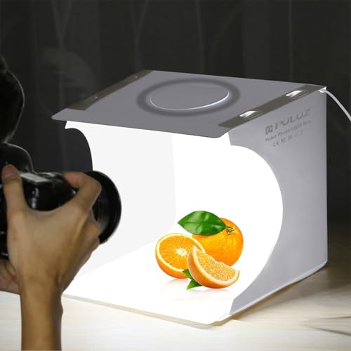 PULUZ Mini-Fotostudio, 72 LED-Leuchten mit Einstellbarer Weißer/Warmer/Weicher Beleuchtung, 6-Farbige Hintergründe, Tragbare Fotolichtbox für die...