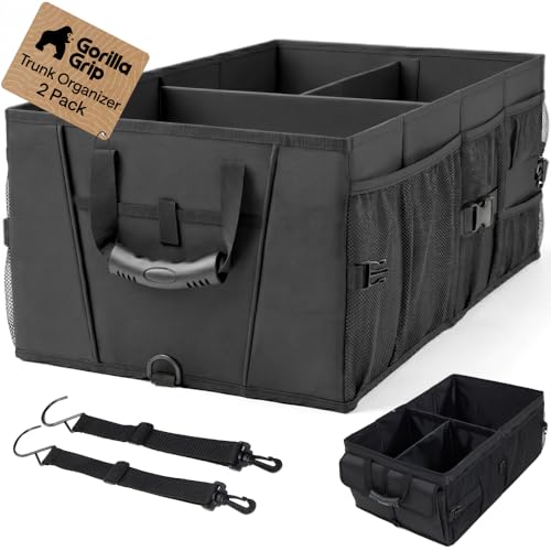 Image of GORILLA GRIP Trunk Organizer for SUV and Cars, Large, 2 Pack Black | Heavy Duty Car Trunk Storage Organizer, Collapsible, SUV Accessories, Slip and Water Resistant, Multi Compartment Storage