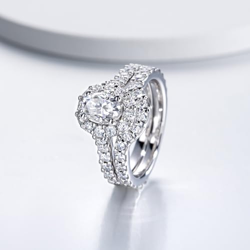 Oval Cut Moissanite Ring Wedding Sets for Women 2.81cttw(1CT Center Stone) D Color Platinum Plated 925 Sterling Silver2