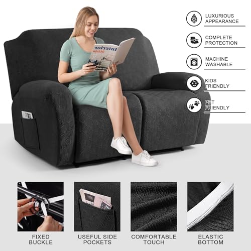 Image of Timeles Extra Wide Recliner Loveseat Covers Oversized Reclining Couch Covers Sofa Slipcovers Stretch Soft Washable (Two-Seater Oversized, Black)