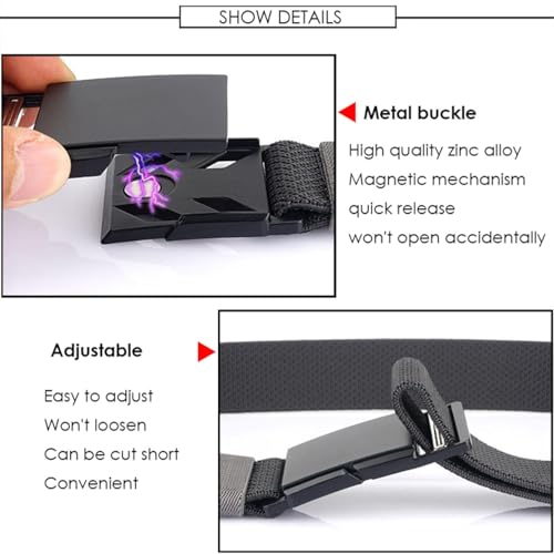 3.4cm Thin Belt for Men and Women Matte Black Alloy Magnetic Buckle Elastic Tactical Outdoor3
