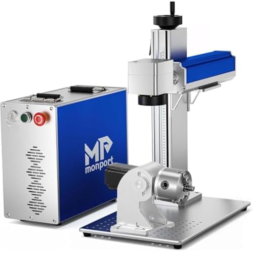 Monport 30W Fiber Laser Engraver with Rotary Axis, 5.9" x 5.9" Workbed and 30W Lazer Source, Fiber Laser Marking Etching Machine for Metals, Silver, Stainless Steel, Gold and More