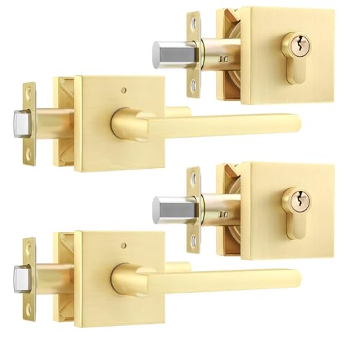 Leydebong Gold Door Handle Set with Single Cylinder Deadbolt