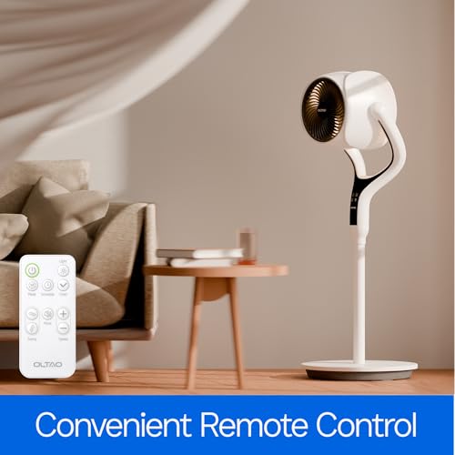 Image of oltao Space Super Silent Pedestal Fan with Remote, 3D Oscillation, Feather Touch Panel, Long Air Throw, LED Backlight & Timer, Adjustable Height 2026