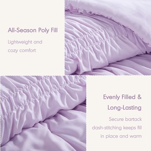 Image of Intelligent Design Ruched Shabby Chic Lavender King Comforter Set, 3pc | Girls Bedding Set, French Country, All Season Down Alternative, Cozy, Machine Washable, Lightweight, Breathable