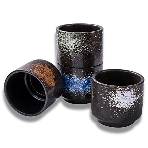 Teetasse 4er Set Japanische Teetasse Asiatische Porzellan Teetasse 7 oz Stiellose Keramiktasse für Tee und Sake Cover
