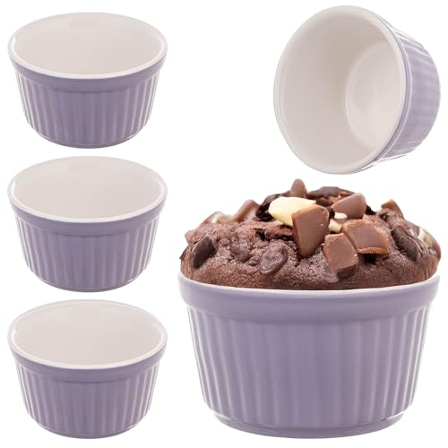 KADAX Lot de 3 ramequins à soufflé, diamètre : 9 cm, petits moules à crème brûlée, en céramique, pour crème brûlée, soufflé et ragoût (violet)