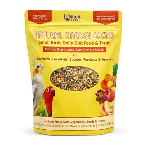 Birds LOVE All Natural Garden Blend Bird Food for Small Birds - Lovebirds, Cockatiels, Parakeets and Parrotlets 4lb