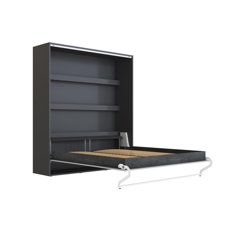 BB Loisir Lit Armoire 160x200cm Lit escamotable M3 Lit Mural Anthracite-Gris Perle