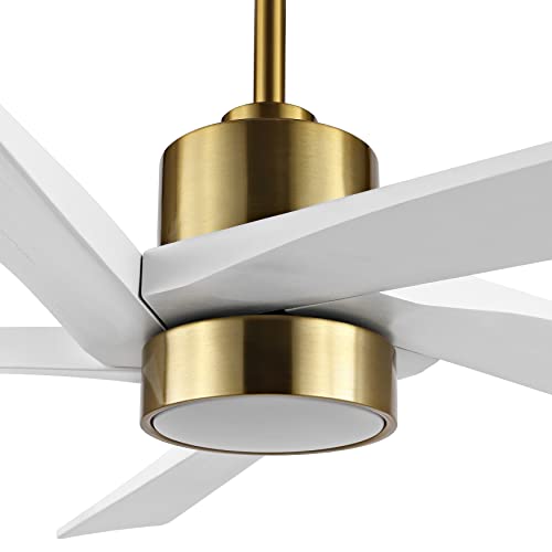 WINGBO 54 Inch DC Ceiling Fan with Lights and Remote Control, 5 Reversible Carved Wood Blades, 6-Speed DC Motor, Modern Ceiling Fan in Brass Finish with White Blades, ETL Listed by WINGBO - Image 9