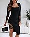 CHICME Women's Fall Long Sleeve Black Lace Slit Dresses Square Neck Asymmetrical Hem Bodycon Party Cocktail Dress-bk-S