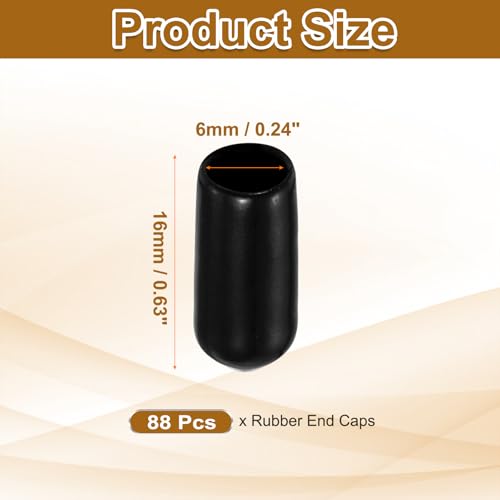 Image of uxcell 88Pcs Rubber End Caps, 6mm(1 /4 inch) ID 16mm(5 /8 inch) Height Round Screw Thread Protectors Flexible Screw Bolt Covers Caps for Metal Tube Rod Bolt, Black