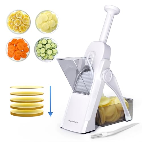 SupMaKin Safe Mandoline Slicer for Kitchen, Potato Slicer for Chips, Vegetable & Food Slicer,Thickness Adjustable 0.1-8 mm, Kitchen Faster Slice Artifact White (Only Slice)