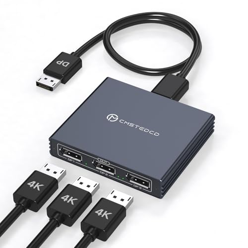 XPTSFDU DisplayPort Splitter 3 Monitors 4K60Hz DP Splitter Extended Display 1 in 3 Out DisplayPort to Triple DP for PC Monitor (Mac OS Does Not Support MST DP Cable Not Included)